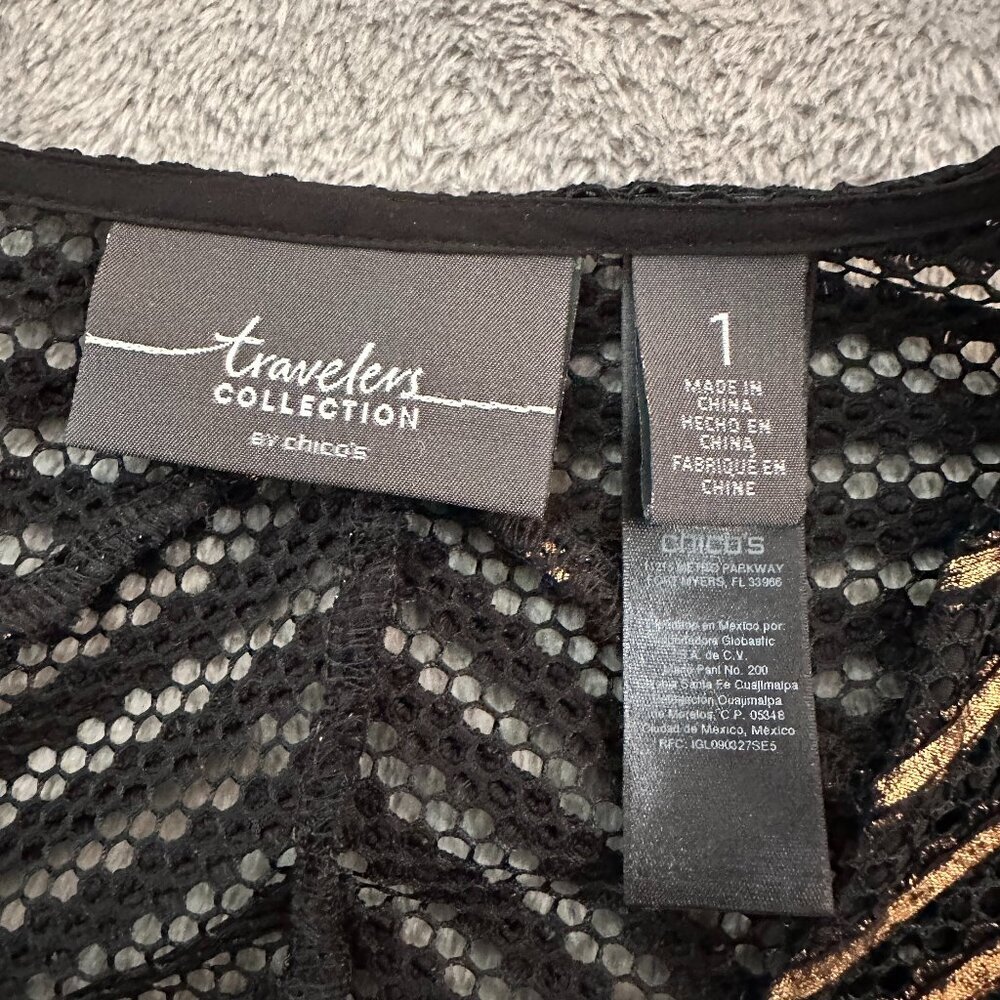Chico's Travelers Gold Black Cardigan Topper Women's 1 MEDIUM Travel Classic - Picture 3 of 5
